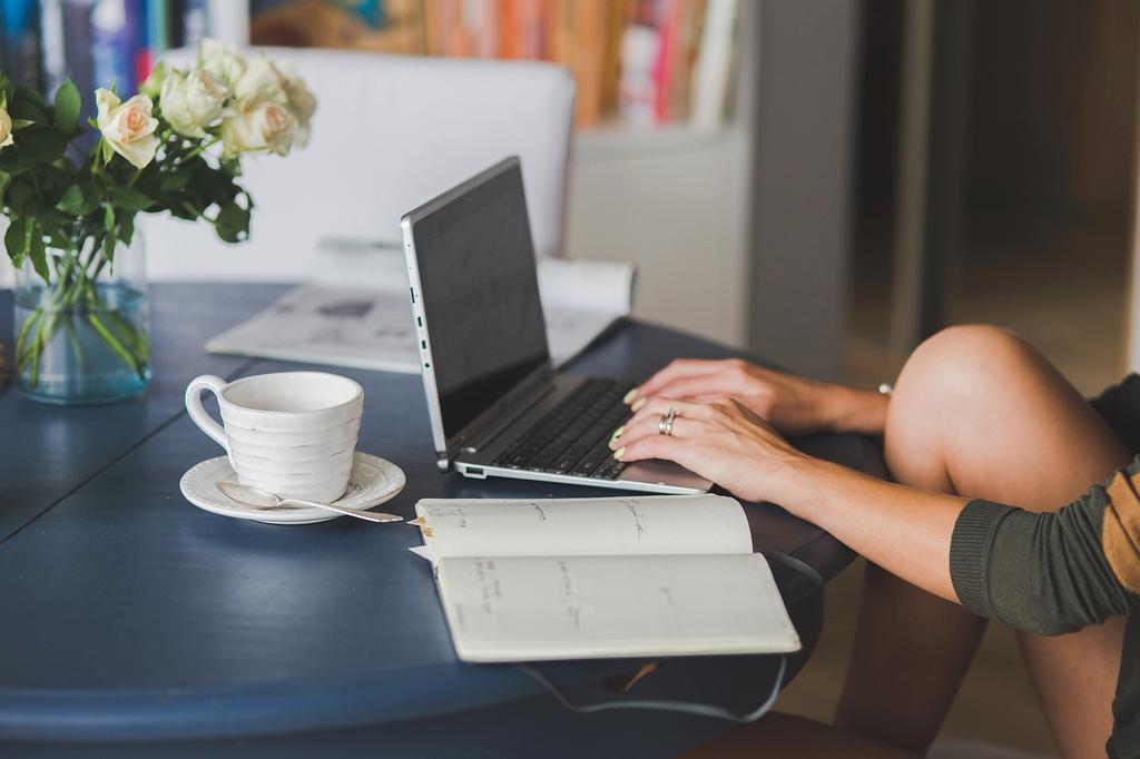 Remote worker collaborating online from a home office